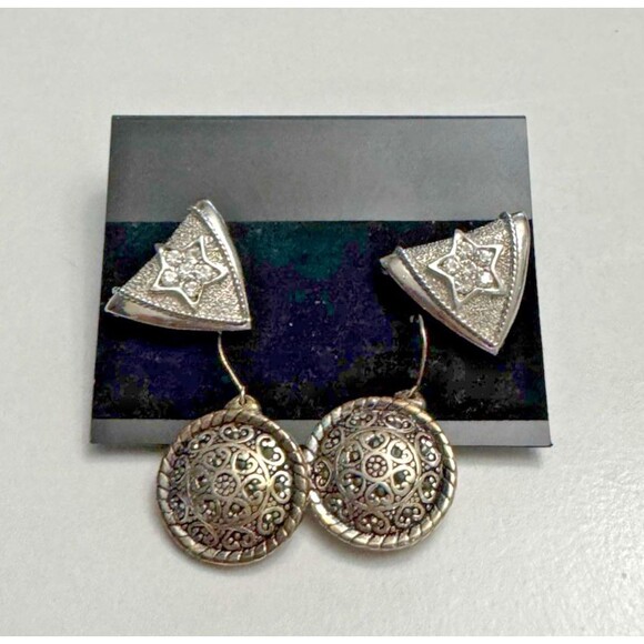 Lot of 2 Pairs of Silver Tone Earrings – Star Studs + Filigree Dangles - Picture 2 of 7